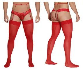 CandyMan 99566 Lace Garter-Jockstrap Outfit Red