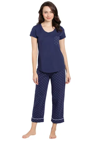 Classic Short Sleeve Polka-Dot Pocket Tee Capri Pajamas