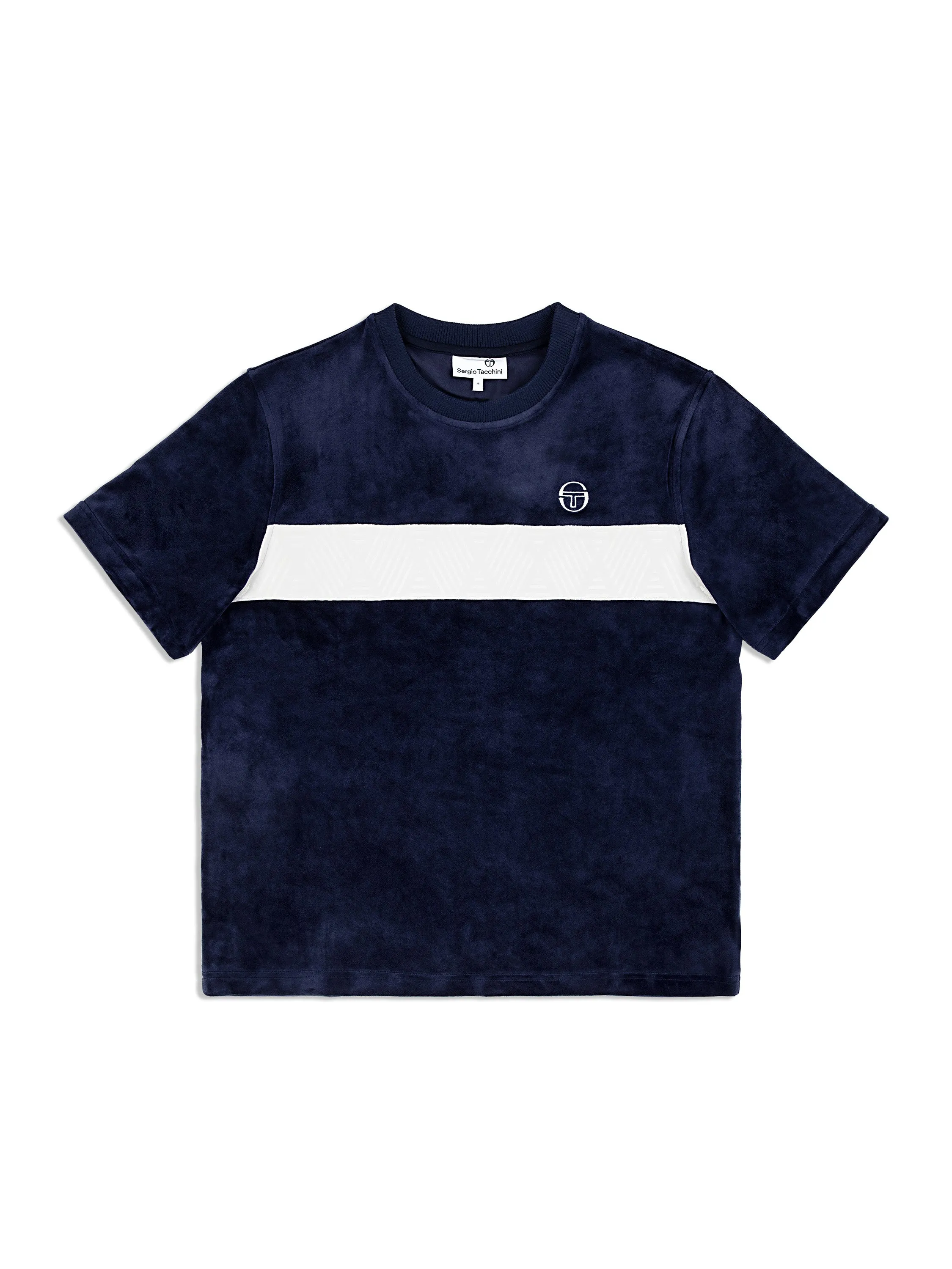 Debossed Damarindo Velour T-Shirt- Maritime Blue