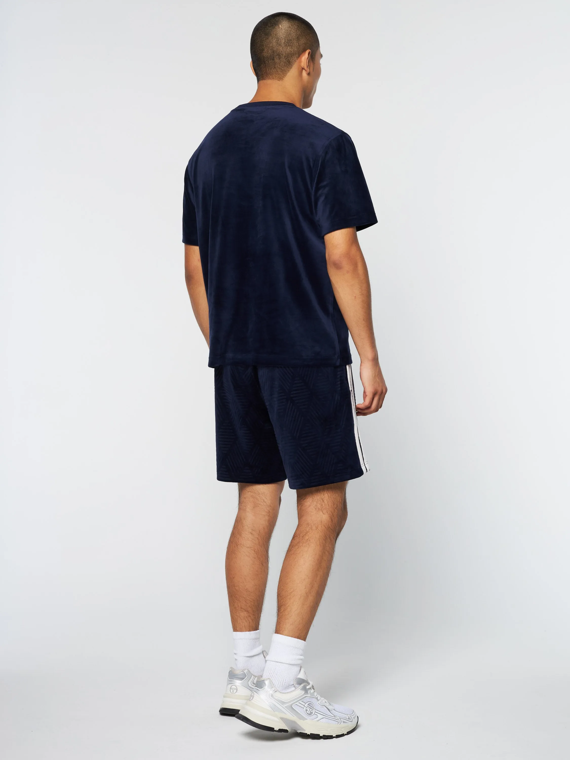 Debossed Damarindo Velour T-Shirt- Maritime Blue