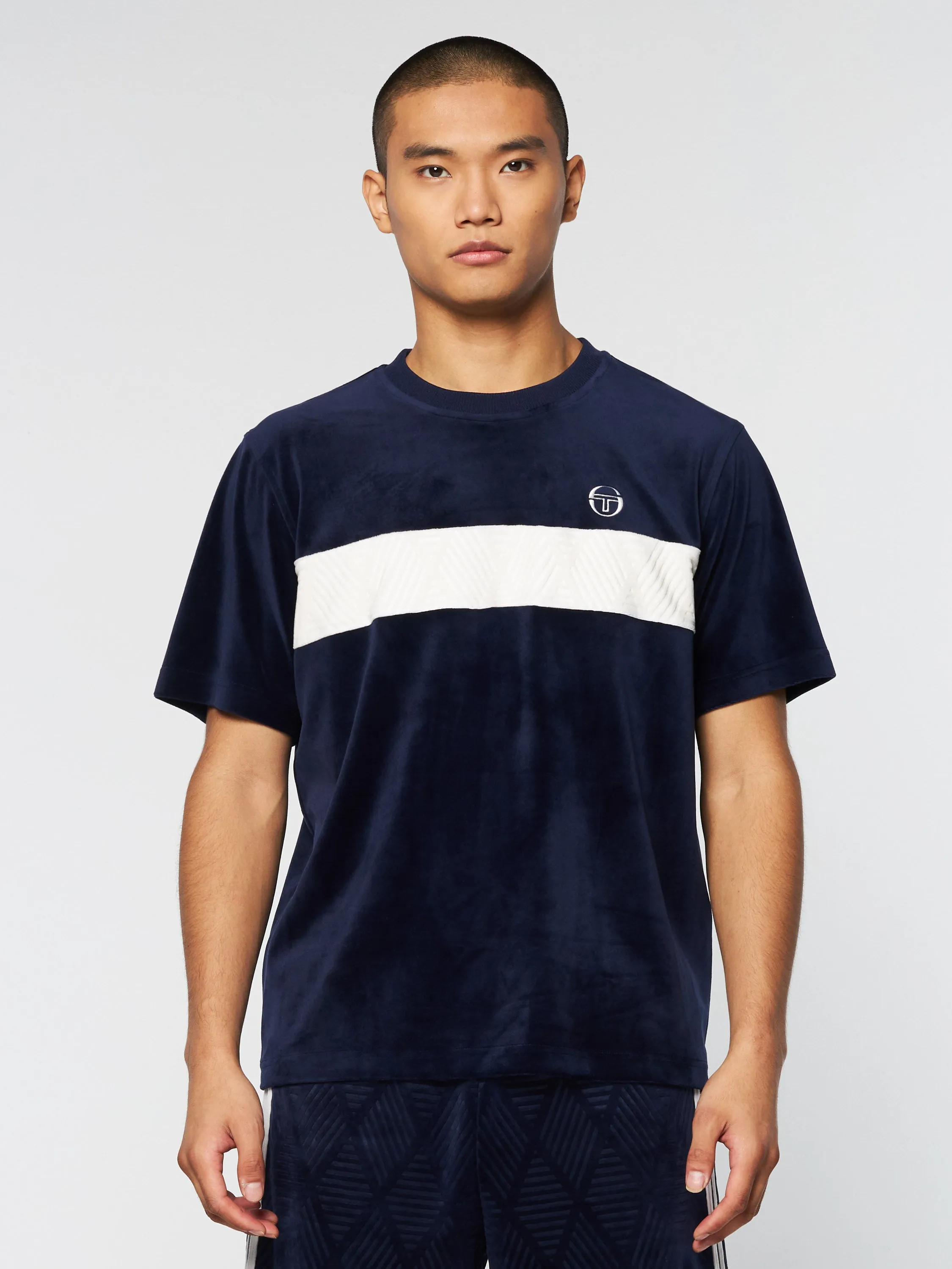 Debossed Damarindo Velour T-Shirt- Maritime Blue