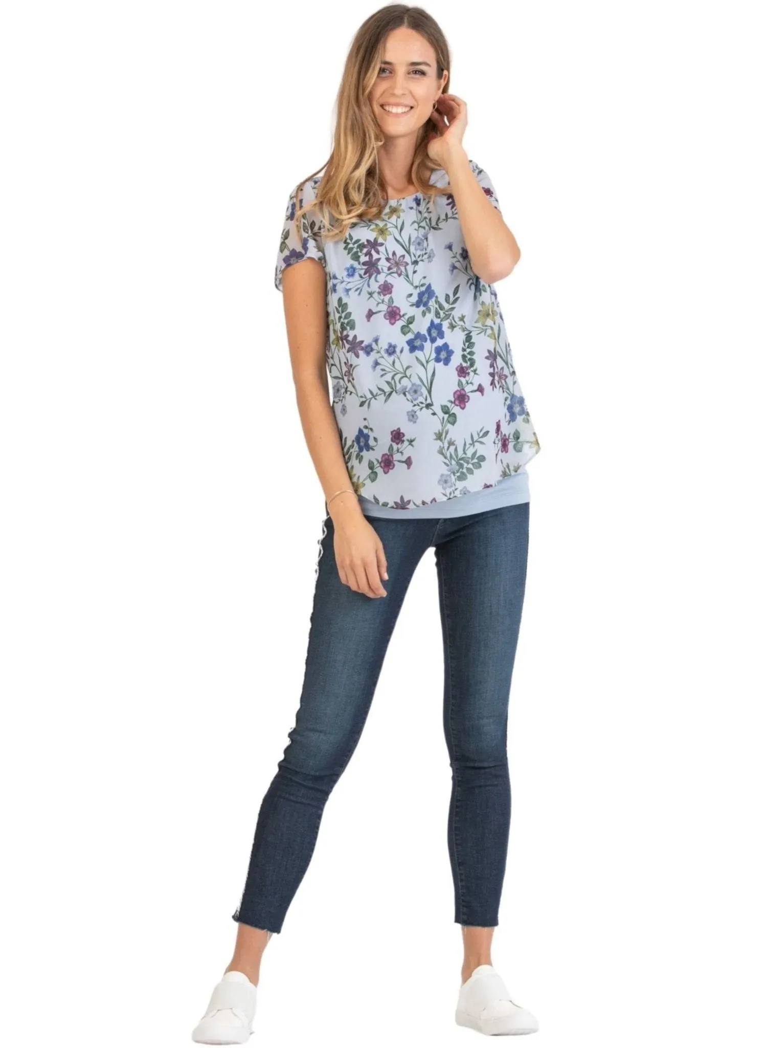 Double Layer Maternity T-Shirt with Floral Print