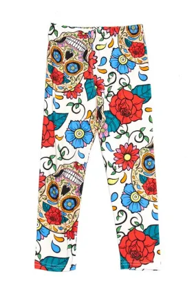 Floral Festival Sugar Skull Print Leggings - Kids