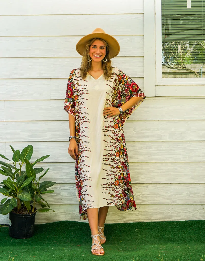 Ivory Floral Boho Kaftan