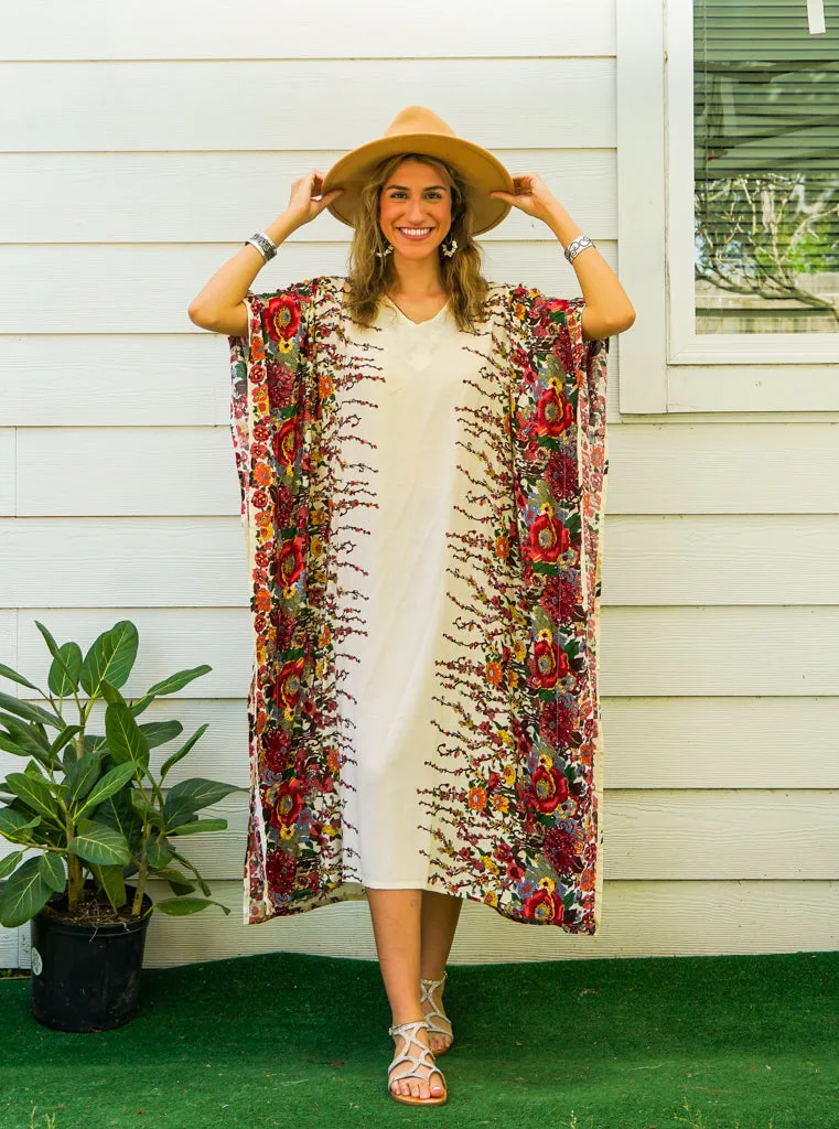 Ivory Floral Boho Kaftan