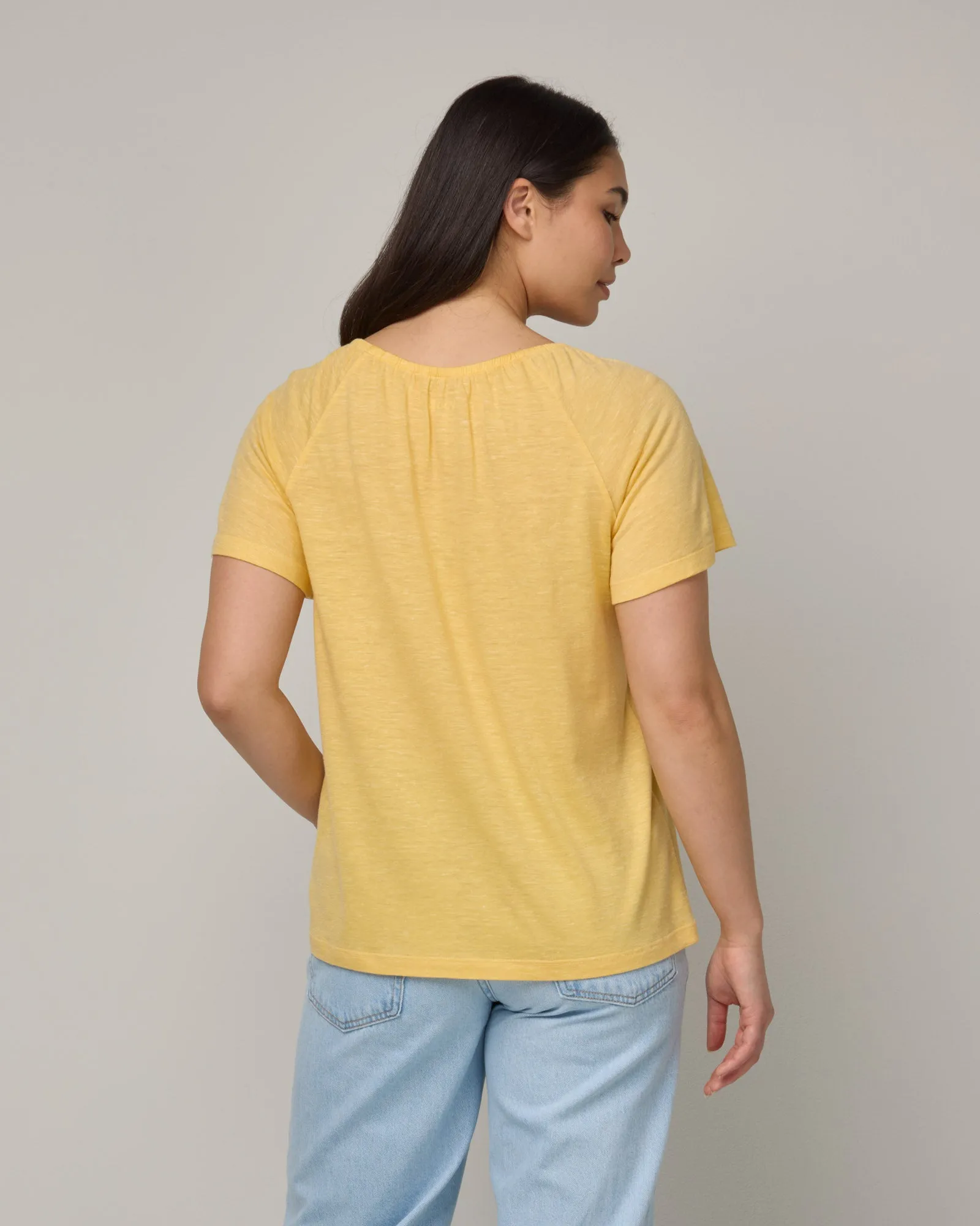 Lilah Linen Gathered Neck Tee