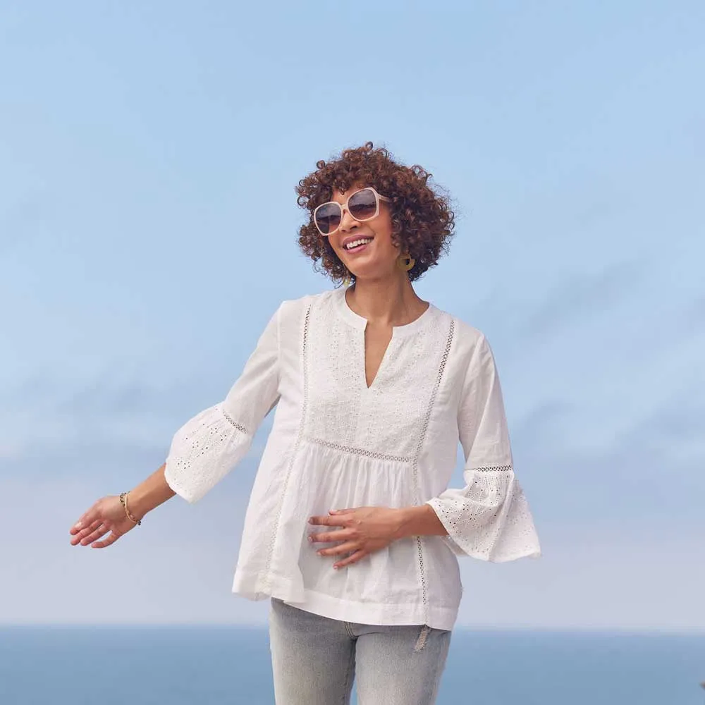 Melony White Eyelet Tunic with Bell Sleeve