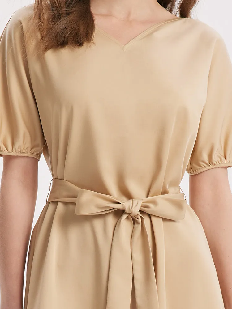 Short Sleeve V-Neck Midi Dress