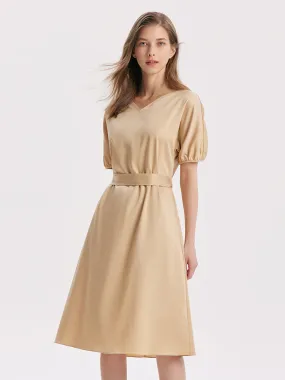 Short Sleeve V-Neck Midi Dress