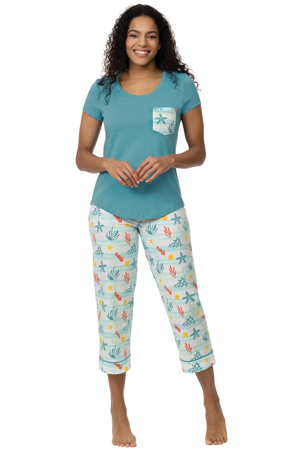 Teal Reef Pocket Tee Capri Pajamas