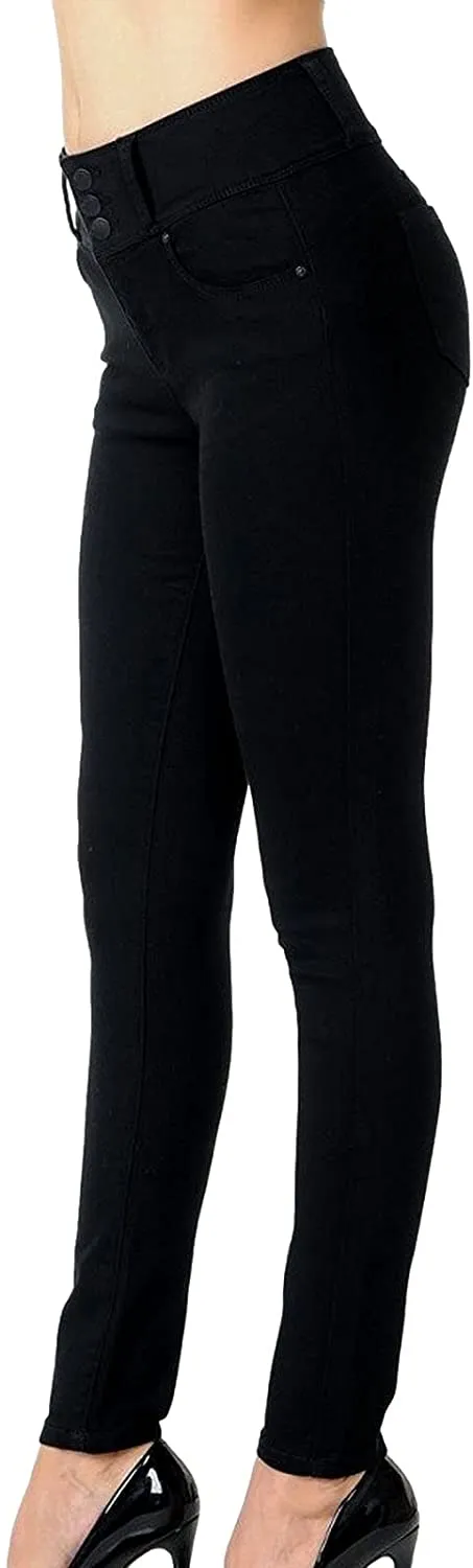 Wax Women's High-Rise Push-Up Super Comfy 3 Button Skinny Jean